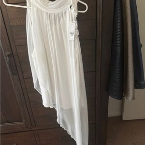 New York & Company White Asymmetrical Blouse